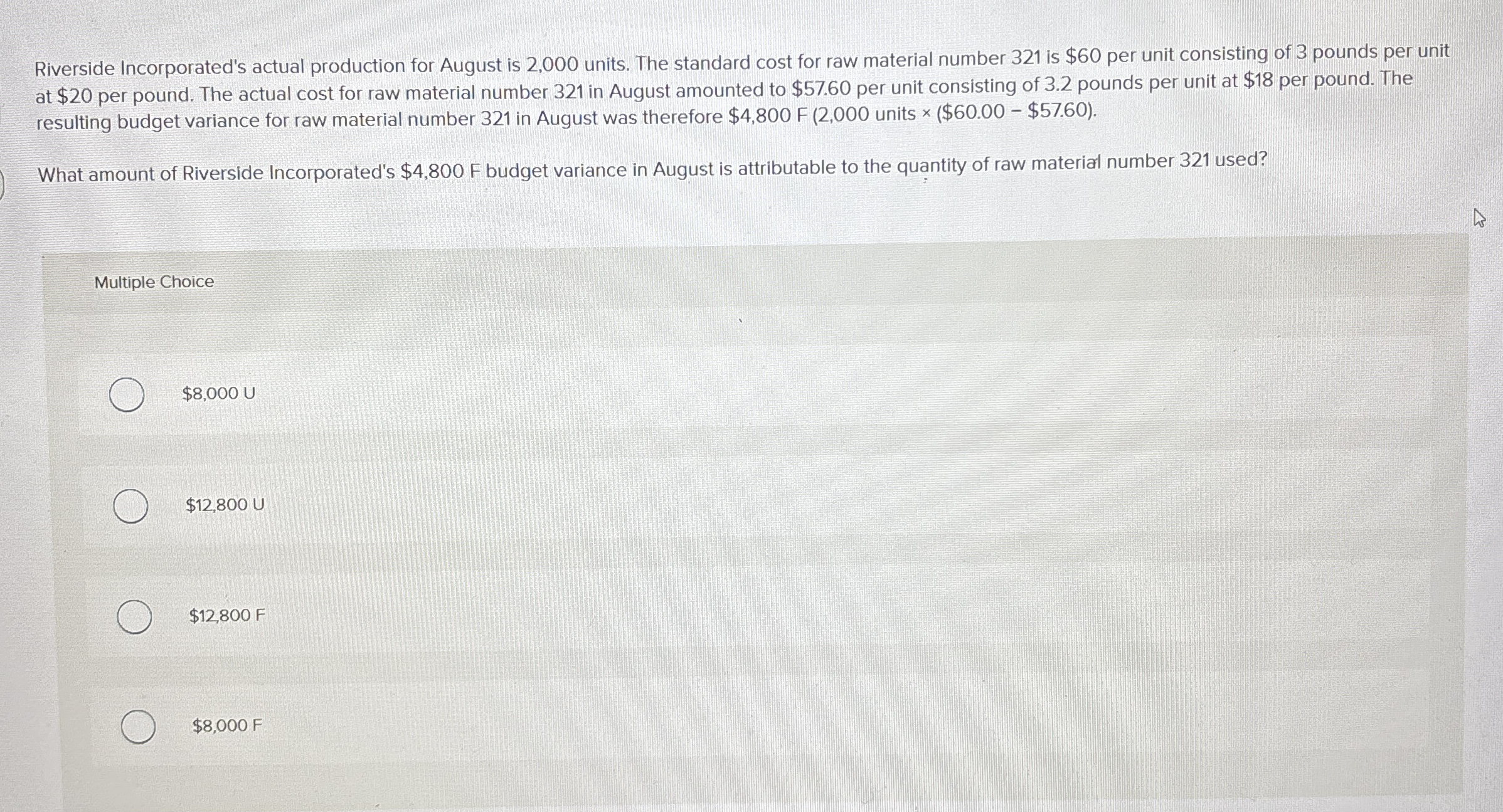 Riverside Incorporated's actual production for