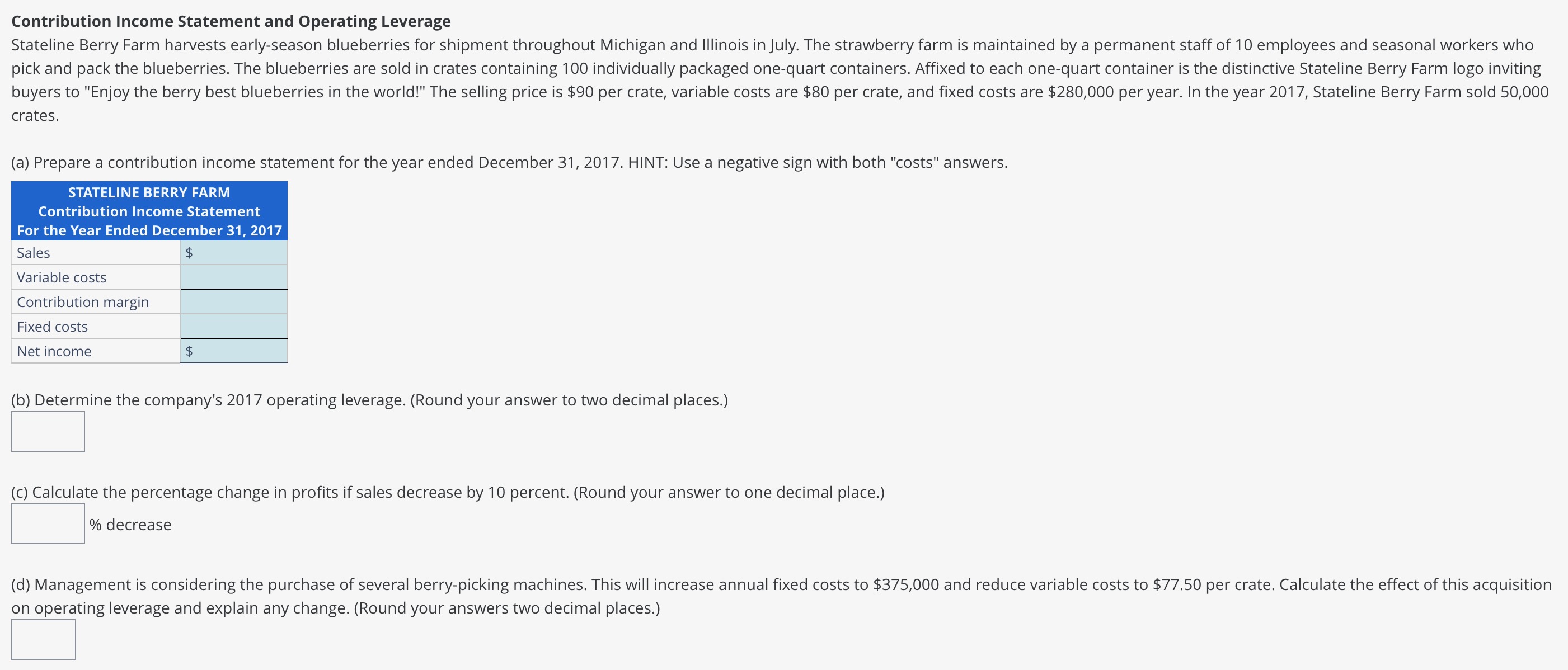 Contribution Income Statement and Operating