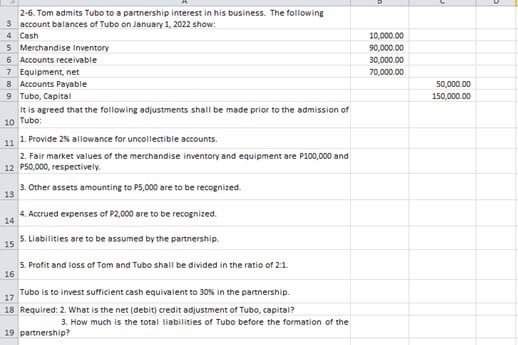2-6. Tom admits Tubo to a partnership interest in