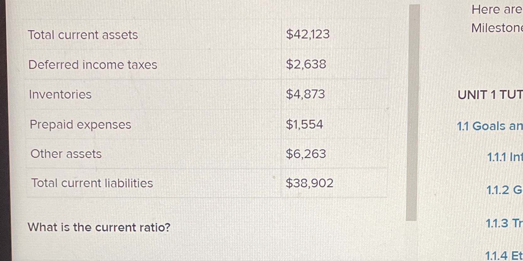 Here are Milestone Total current assets $42,123