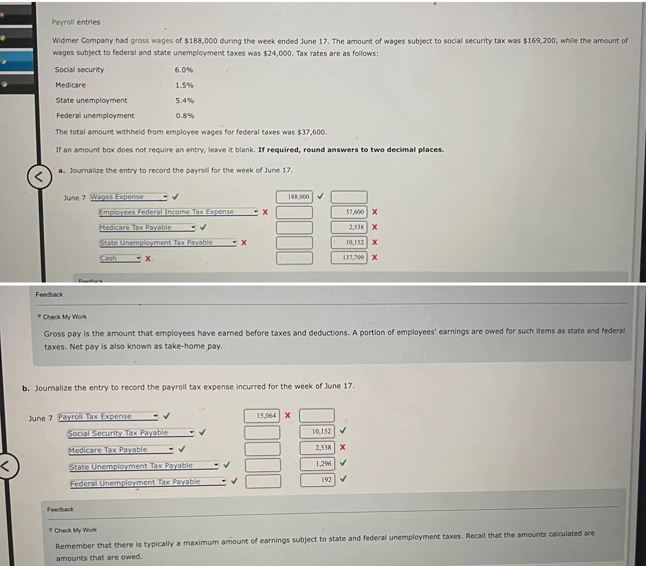 Payroll entries Widmer Company had gross wages of