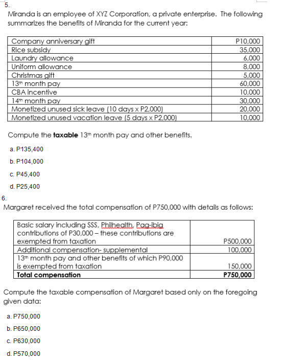 Subject: Income Taxation Provide solutions and
