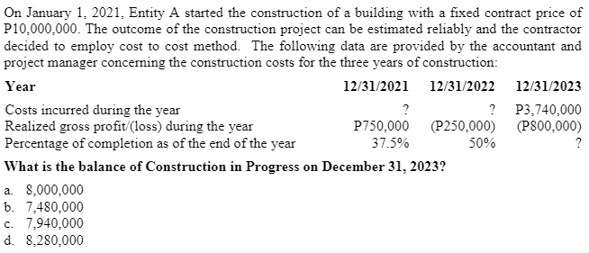 On January 1, 2021, Entity A started the