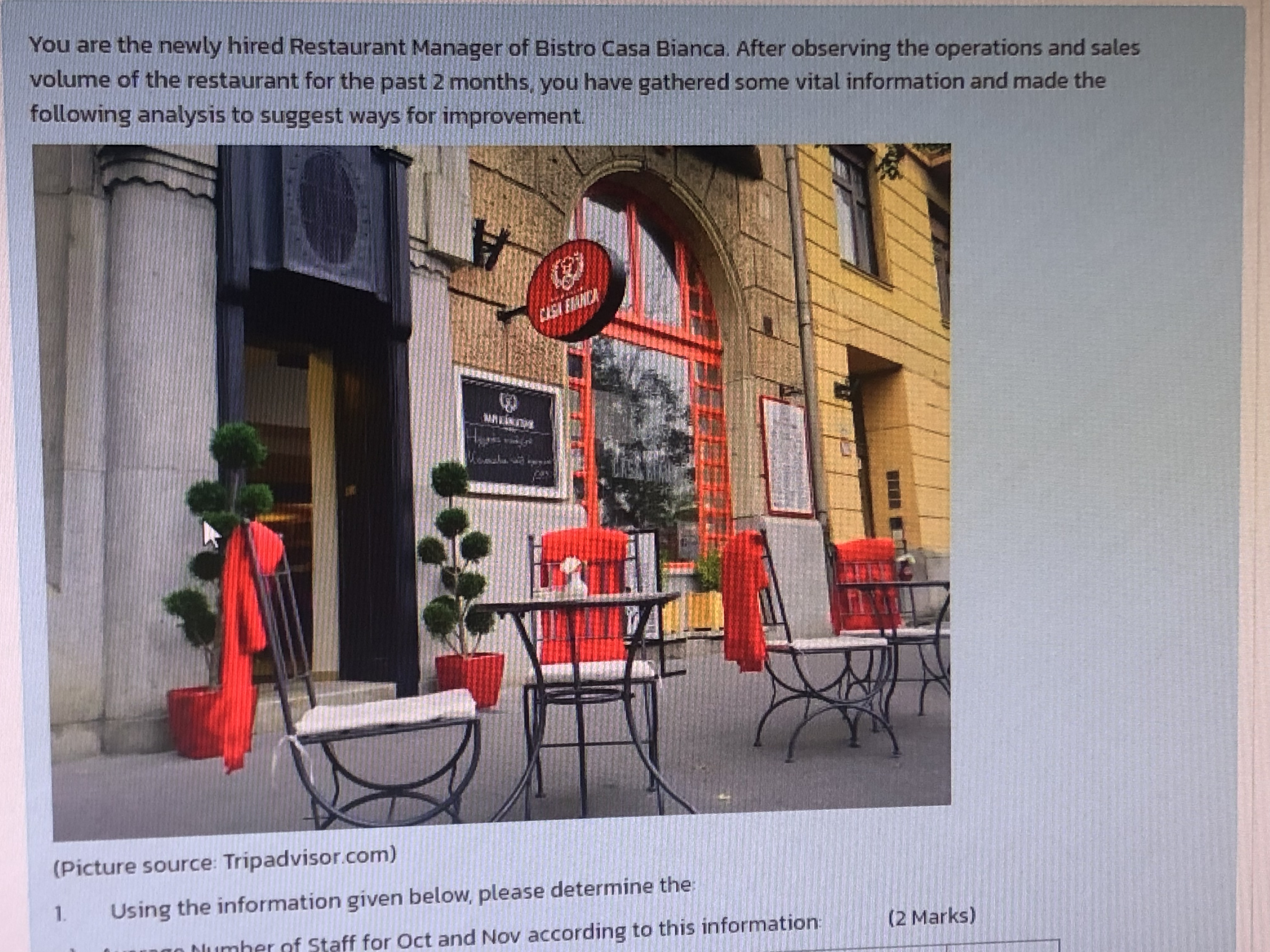 1. Using the information given below, please