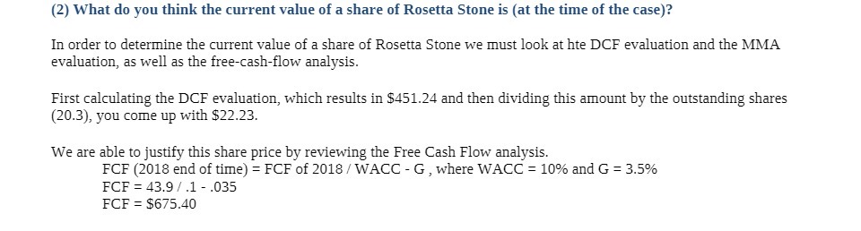 (2) What do you think the current value of a