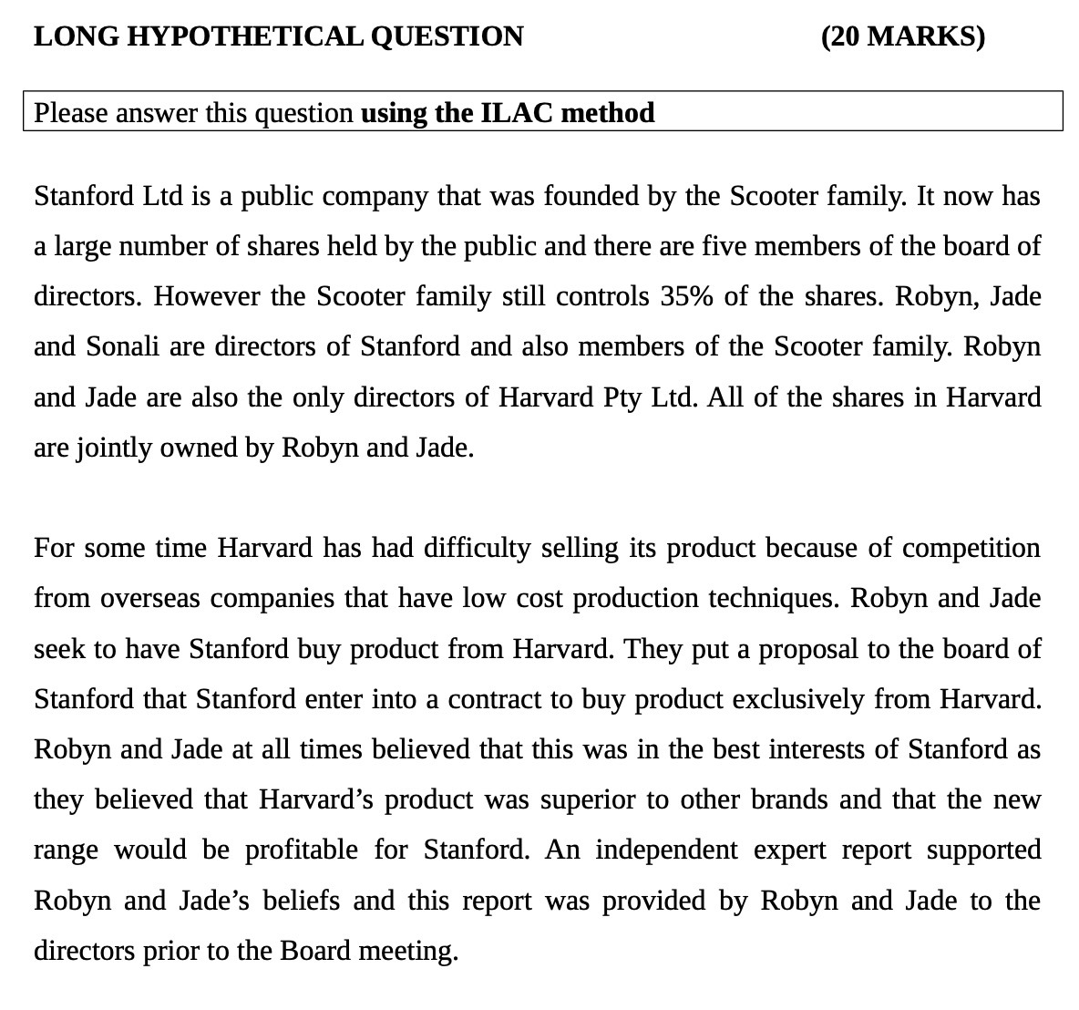LONG HYPOTI-IETICAL QUESTION (20 MARKS) Please
