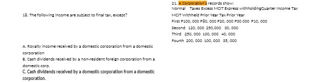 21. A Corporation's records show: Normal