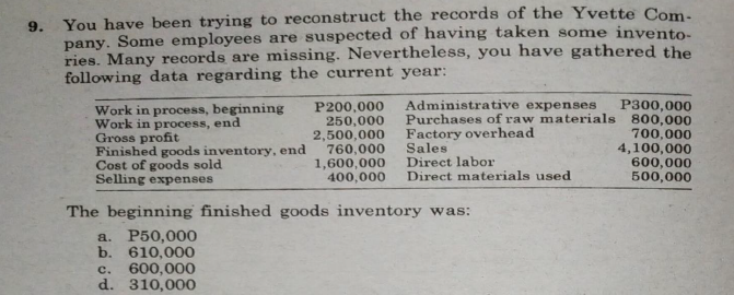 9. You have been trying to reconstruct the