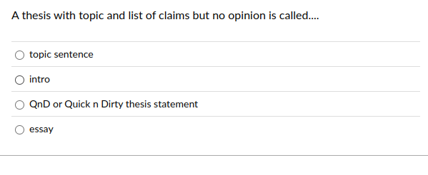 answefr A thesis with topic and list of claims