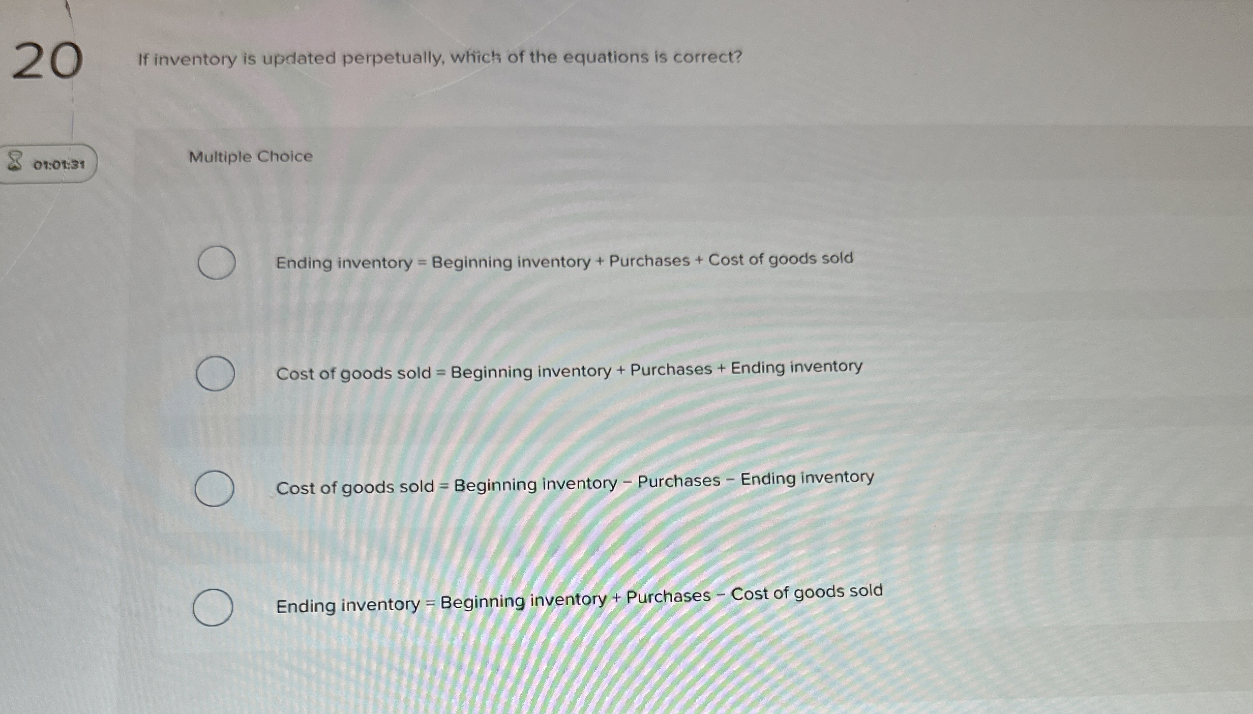 2 0 If inventory is updated perpetually, which of