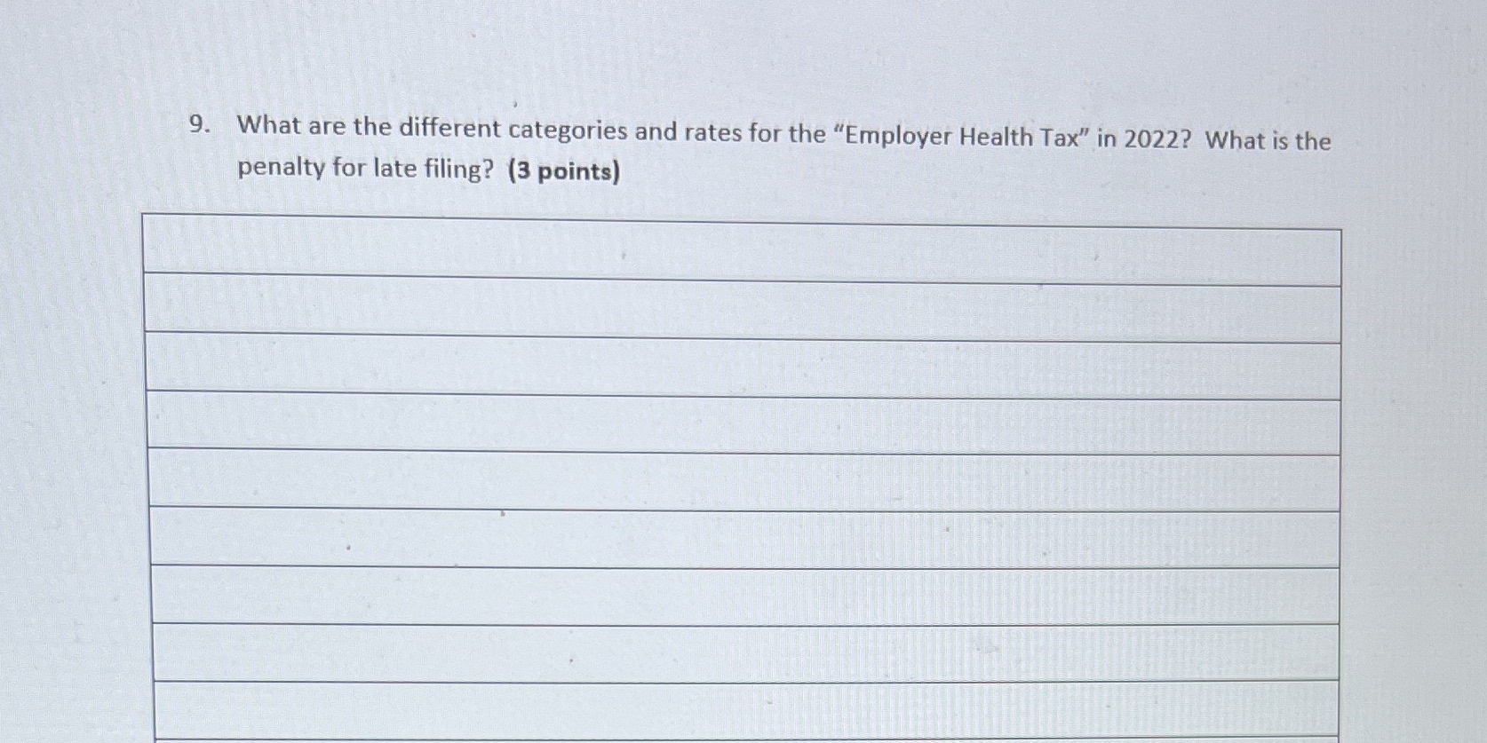 9. What are the different categories and rates