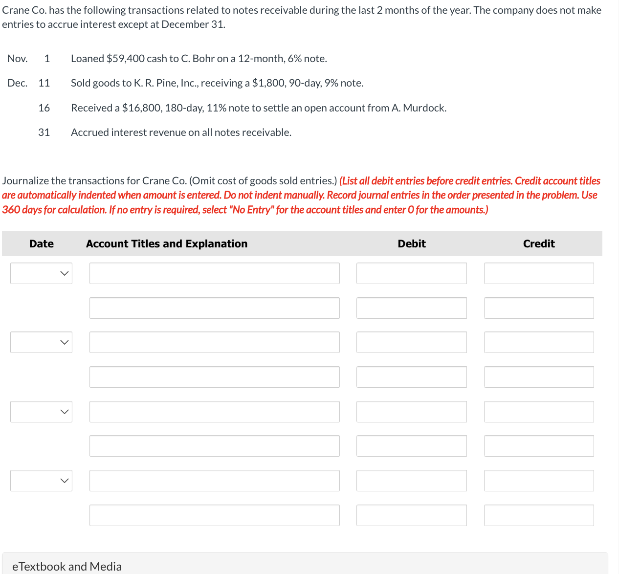 Crane Co . has the following transactions related