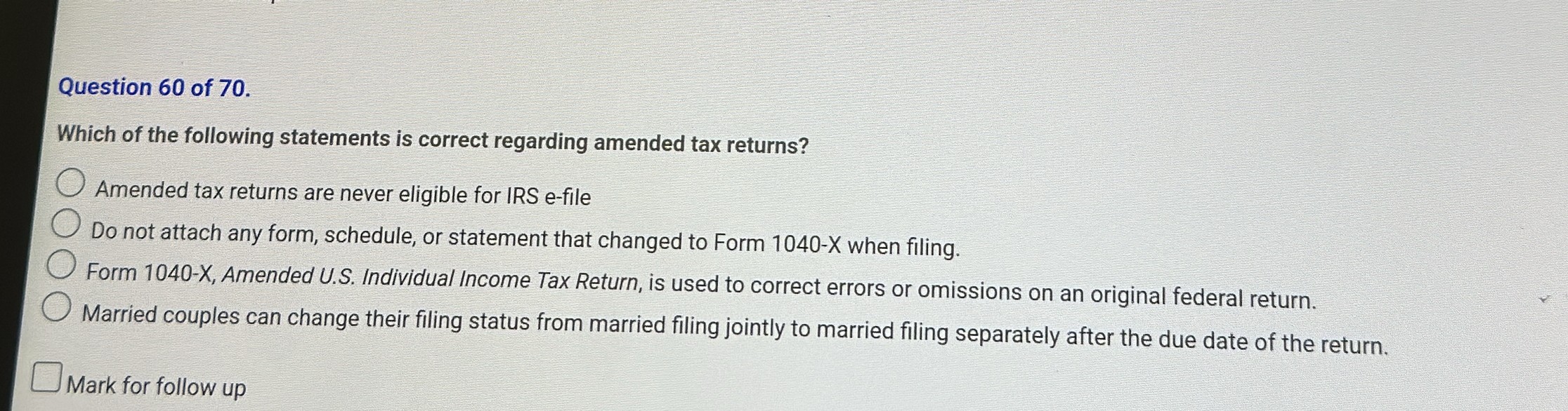 Question 6 0 of 7 0 . Which of the following