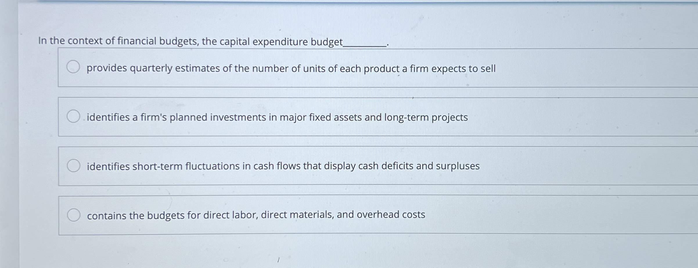 In the context of financial budgets, the capital