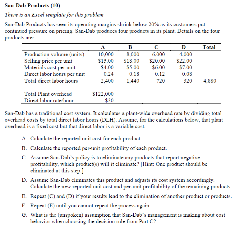 First Half Practice Problem 2 San-Dab Products