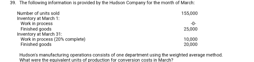 39. The following information is provided by the