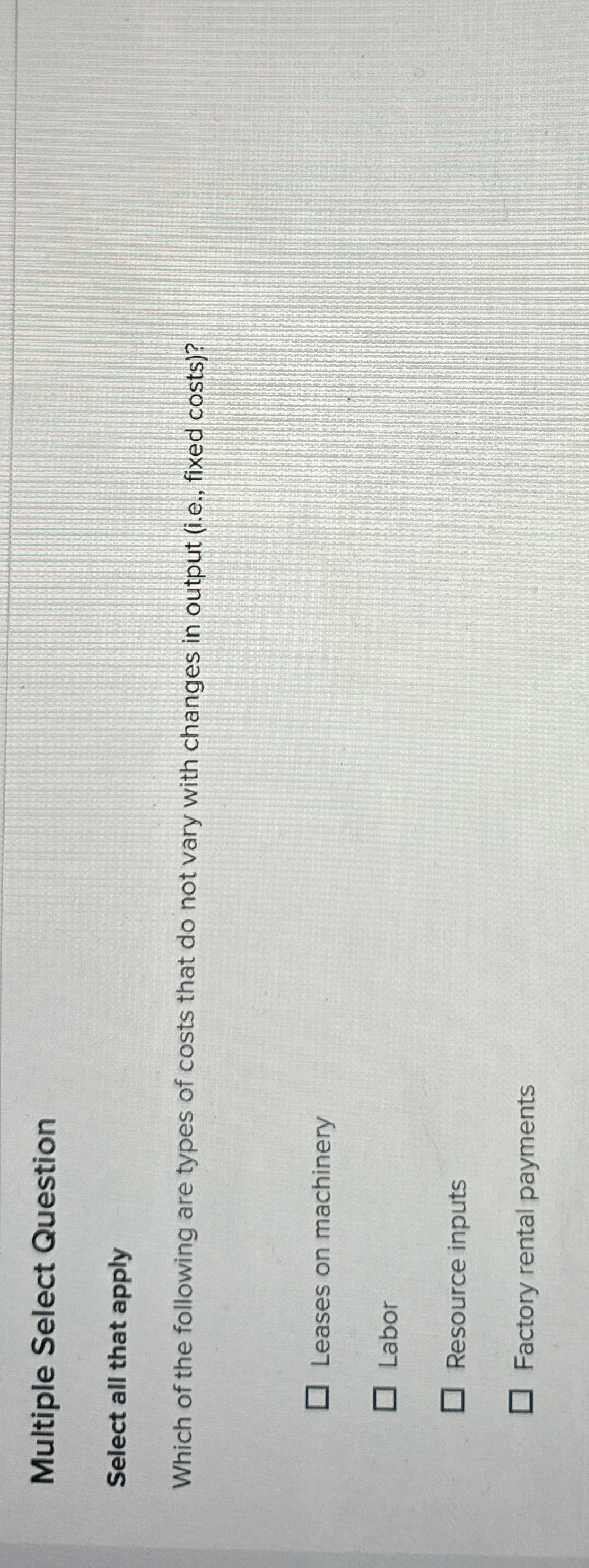 Multiple Select Question Select all that apply
