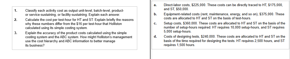 Classify each activity cost as output unit-level,