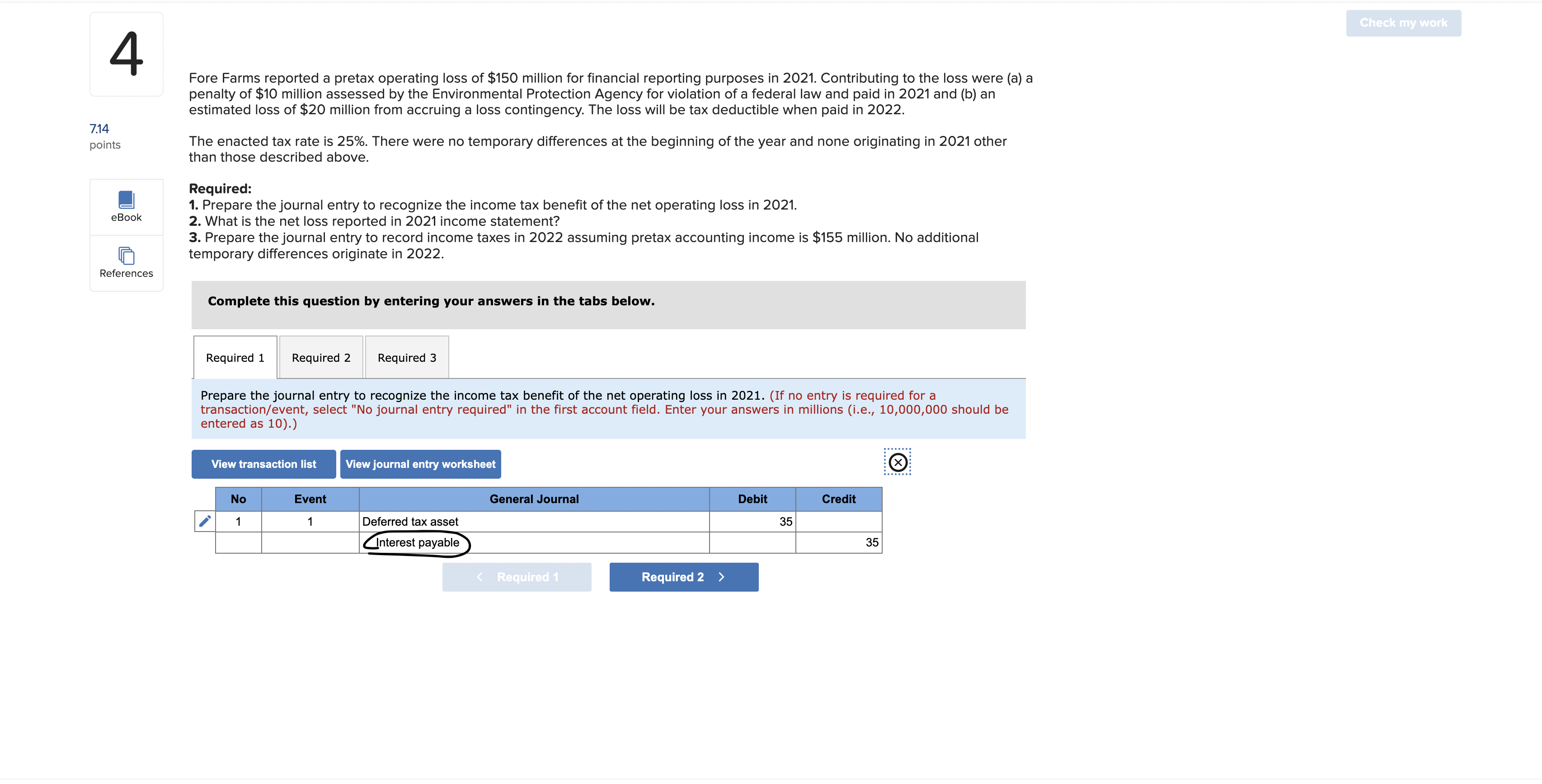 Check my work 4 Fore Farms reported a pretax