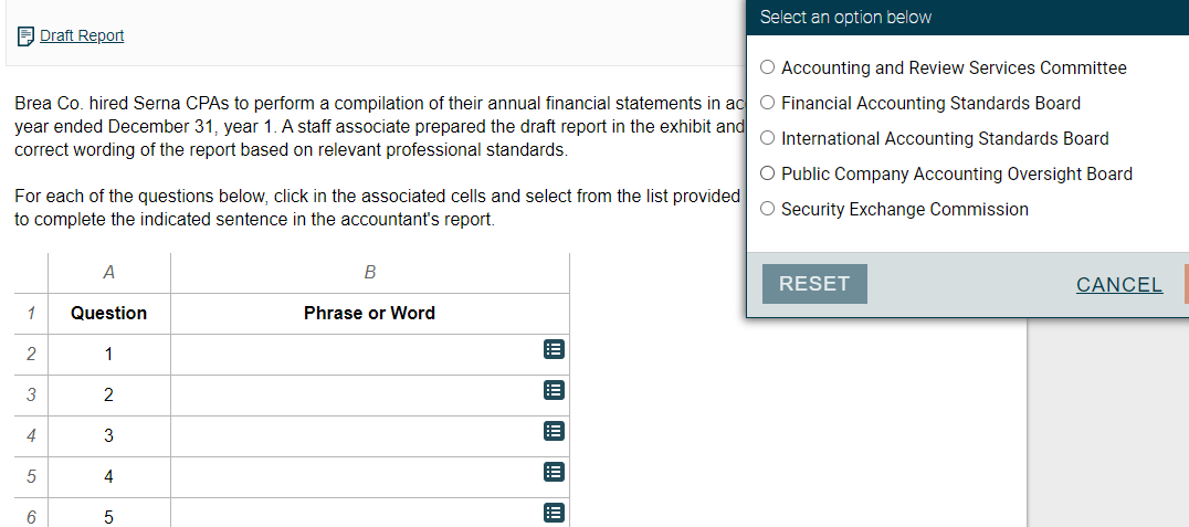 Draft report Draft Report O The auditor O The