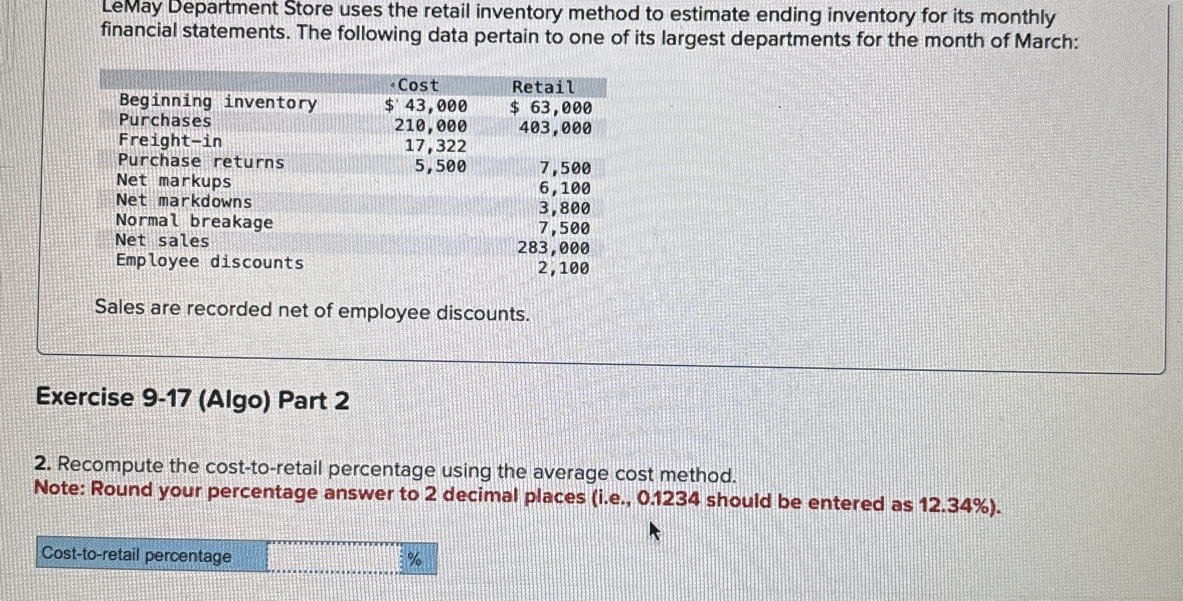 LeMay Department Store uses the retail inventory