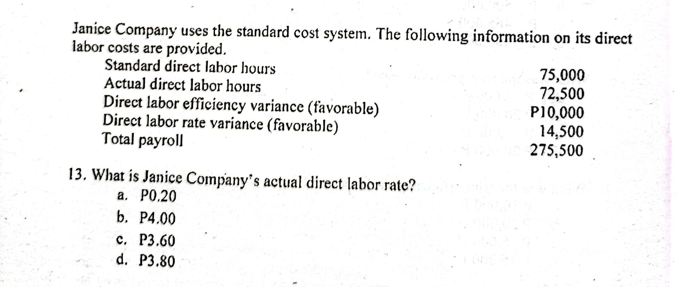 Janice Company uses the standard cost system. The
