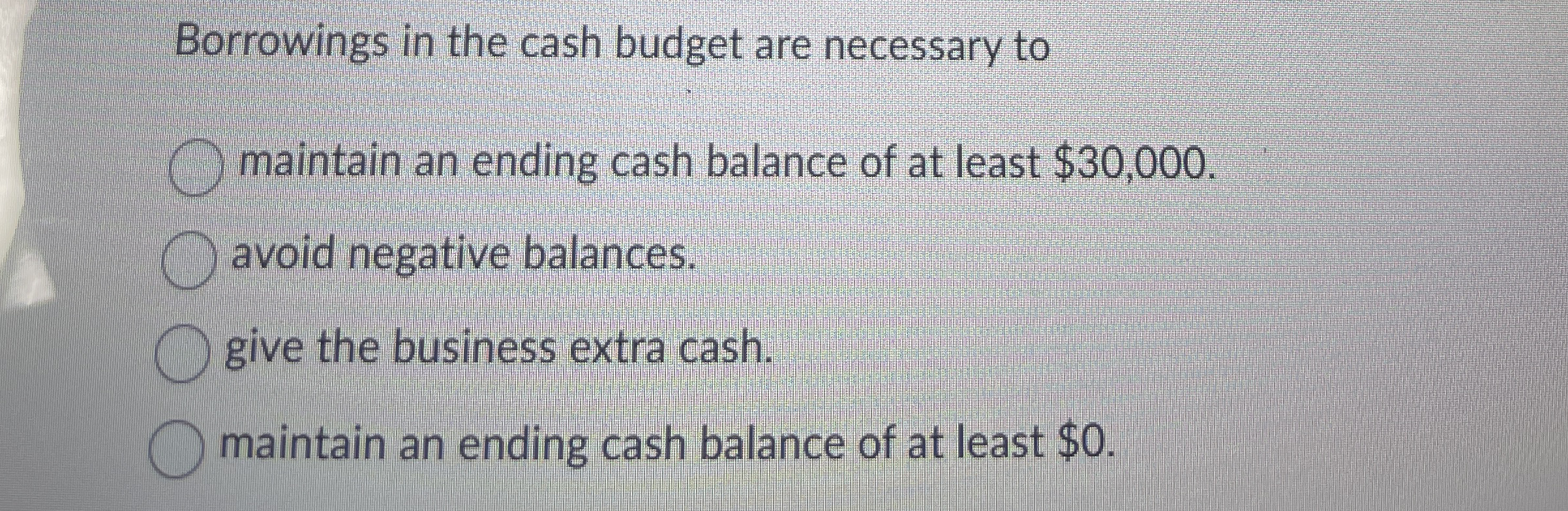 Borrowings in the cash budget are necessary to