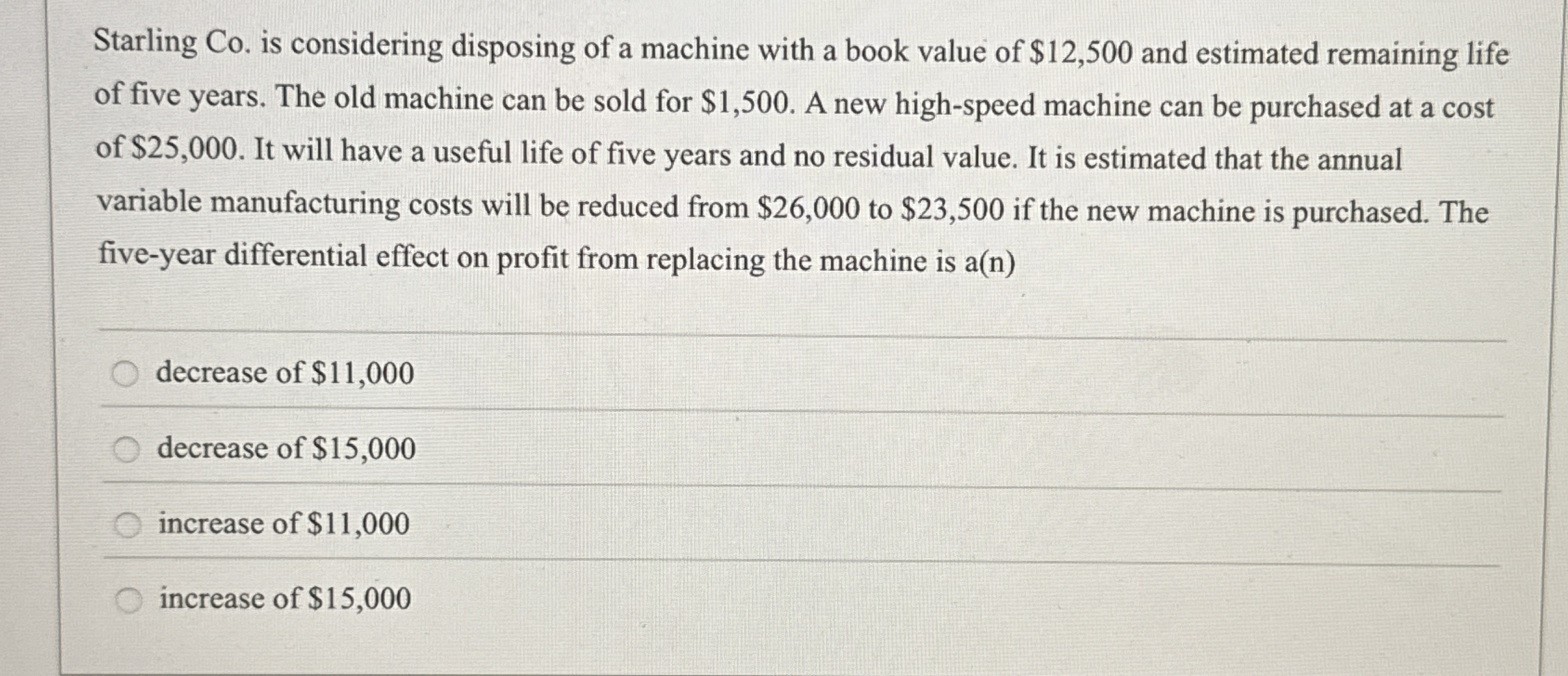 Starling Co . is considering disposing of a