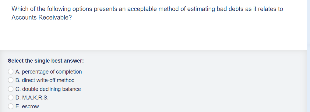 Select the single best answer:A . percentage of