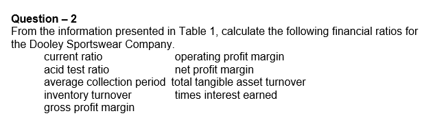 Question - 2 From the information presented in