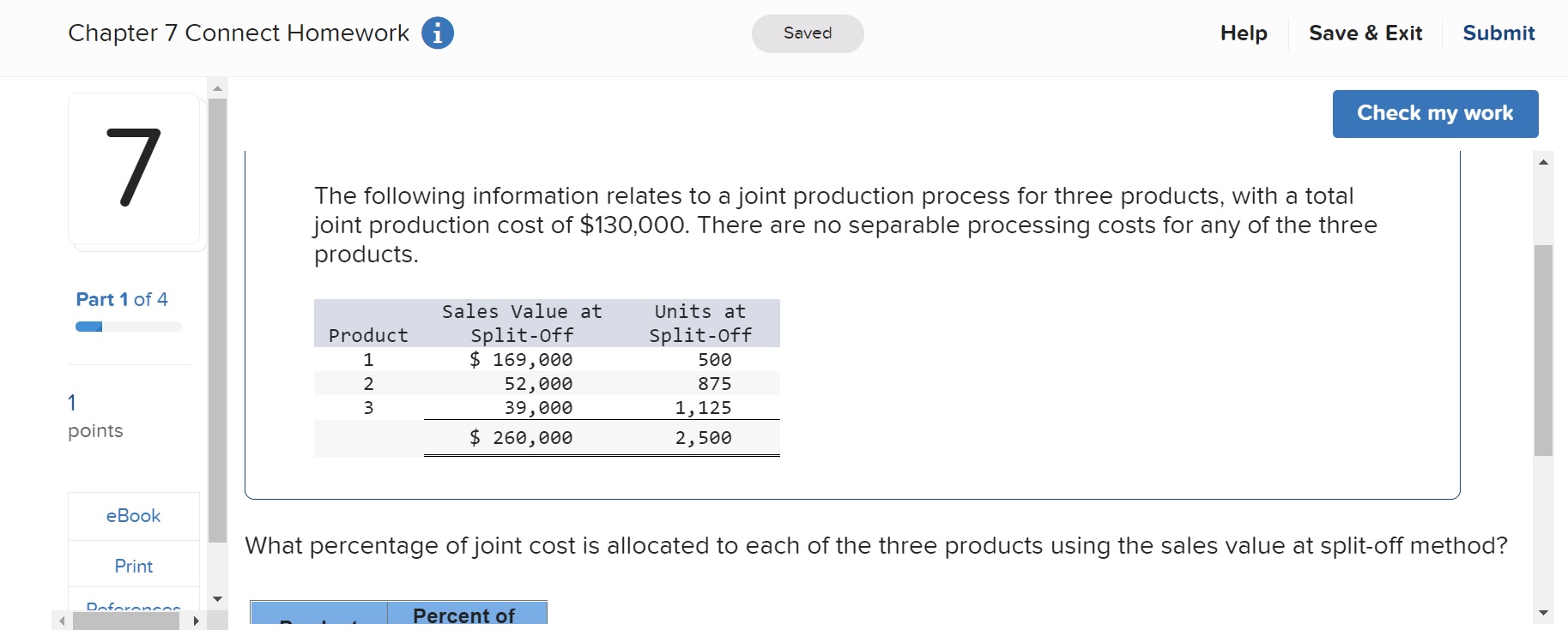 Chapter 7 Connect Homework 0 Saved Help Save &