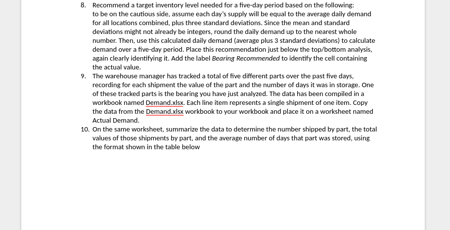 8. Recommend a target inventory level needed for