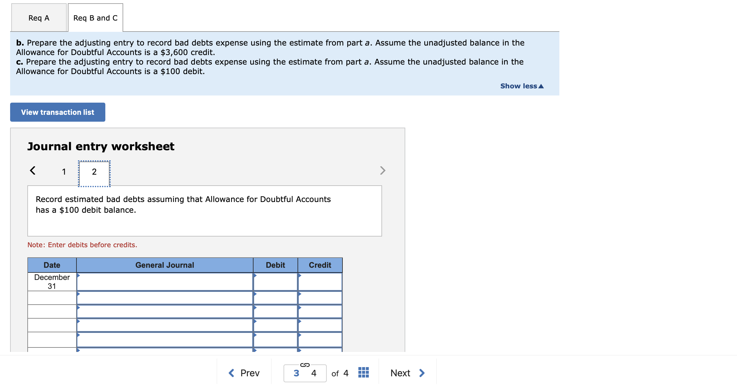 b . Prepare the adjusting entry to record bad
