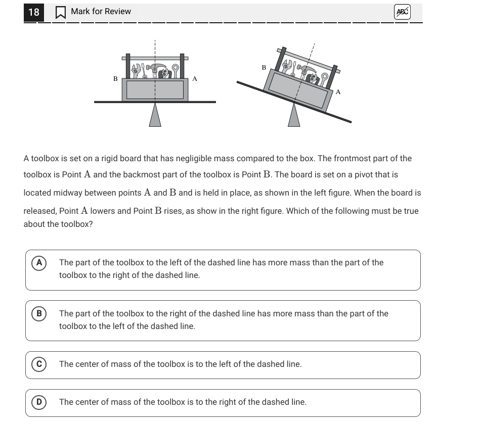 answer this m Mark for Review A toolbox is set on