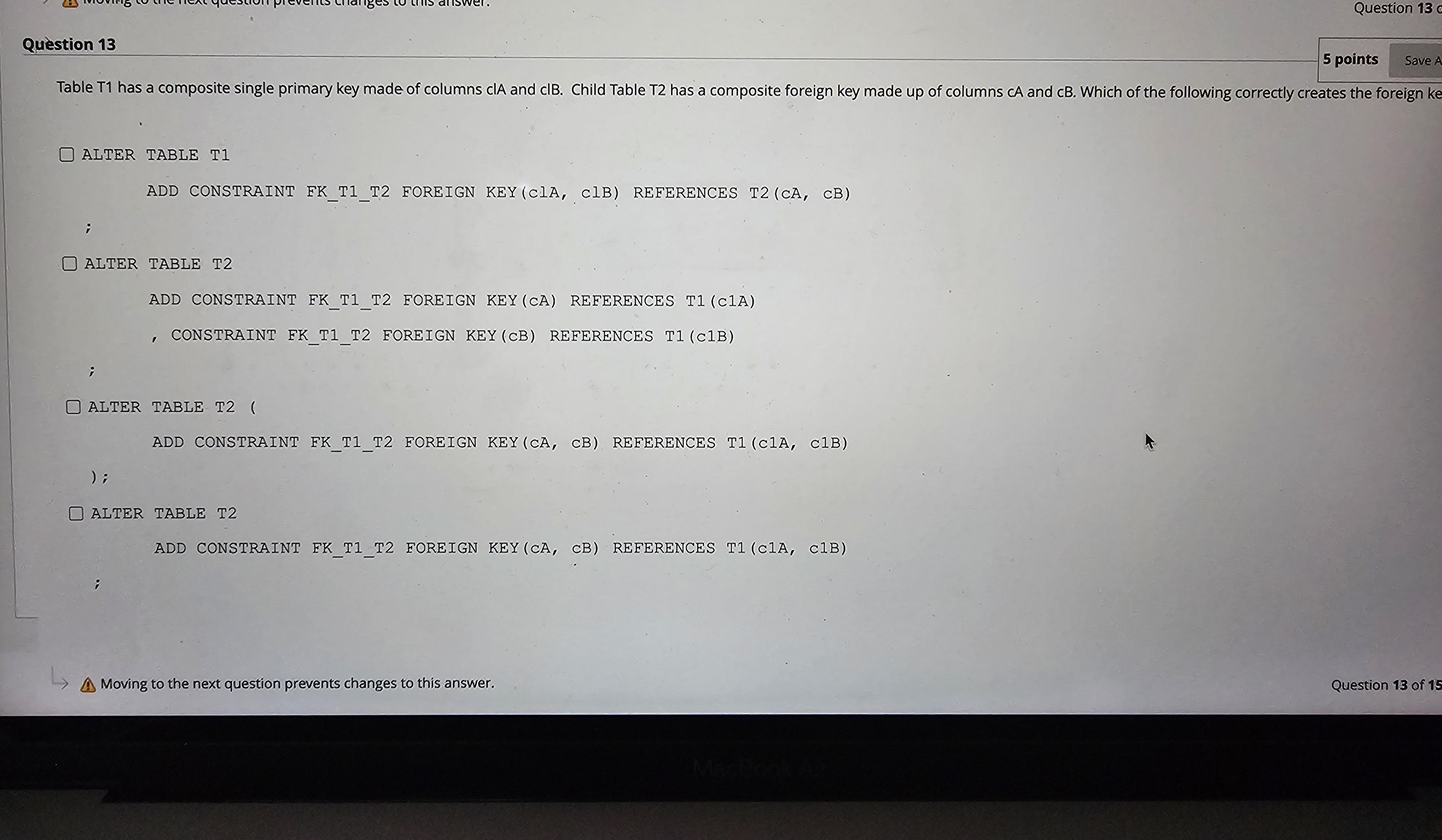 Question 13 Question 13 5 points Save Table T1