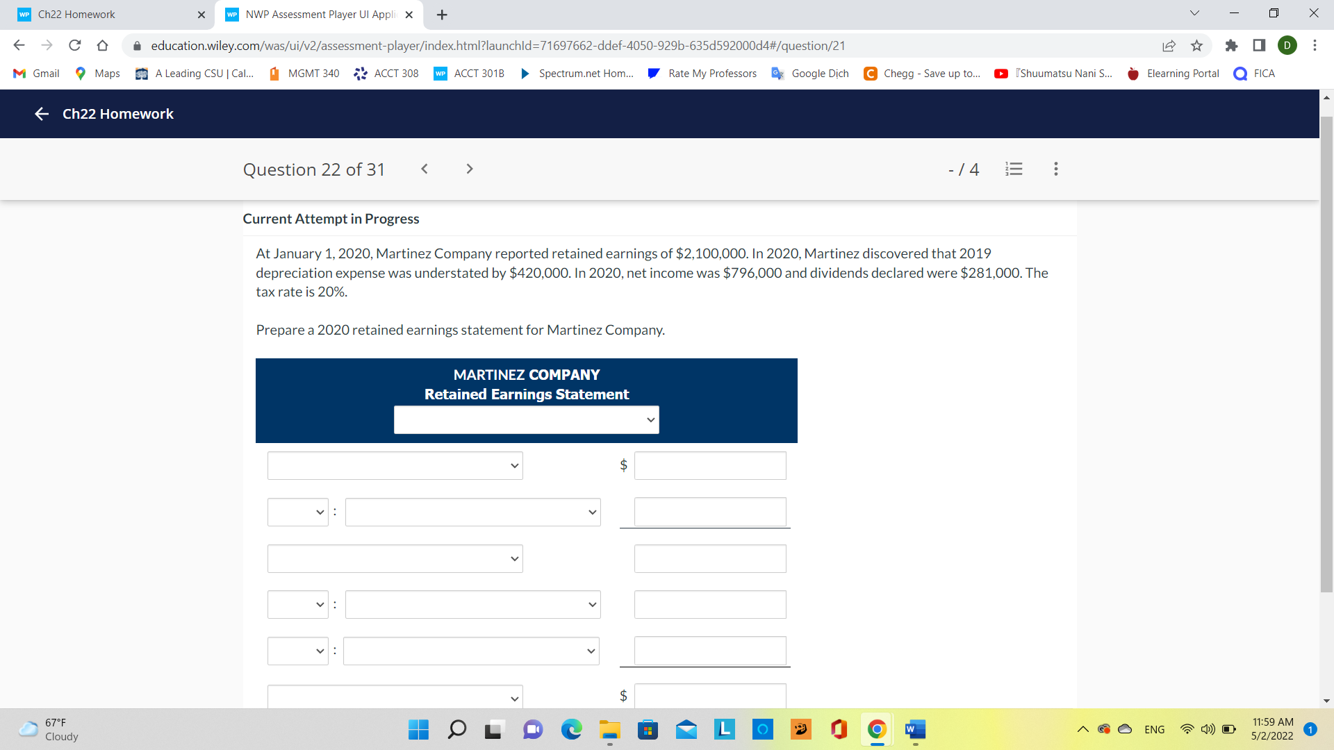 WP Ch22 Homework X WP NWP Assessment Player UI