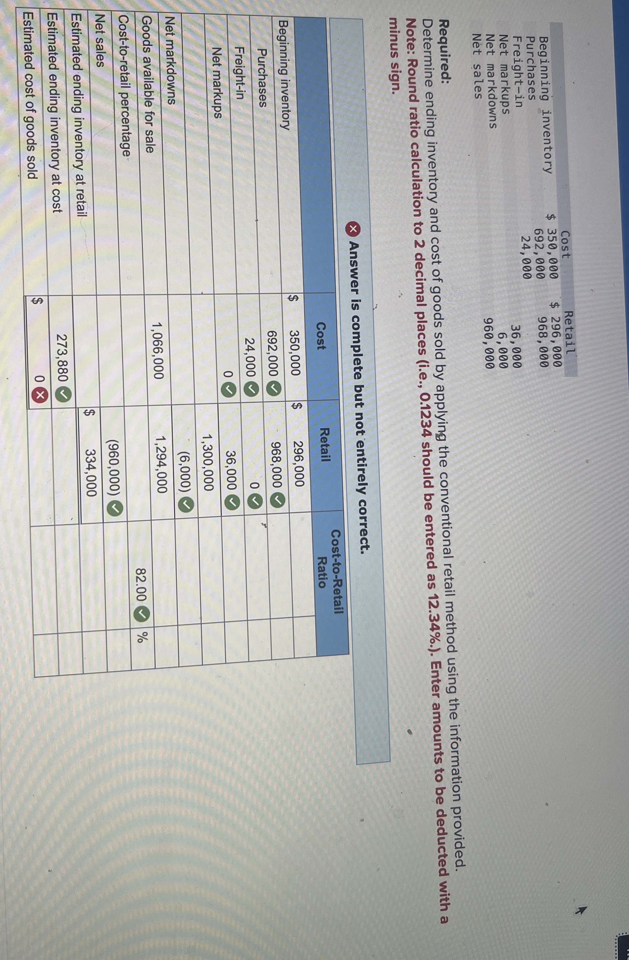 \ table [ [ , Cost,Retail ] , [ Beginning