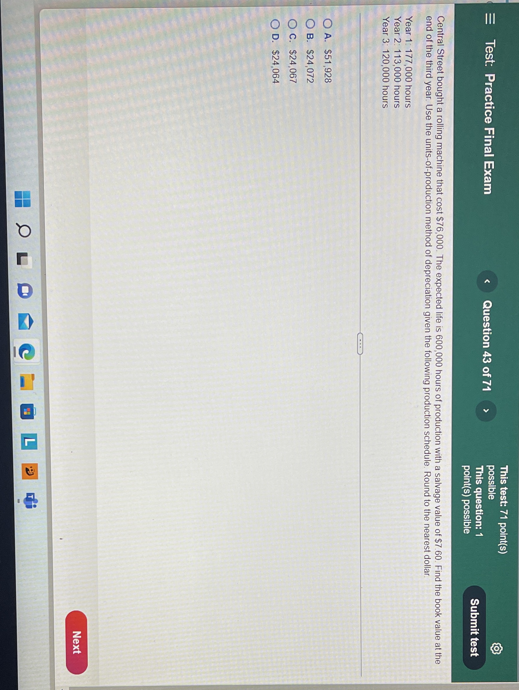 This test: 71 point(s) = Test: Practice Final