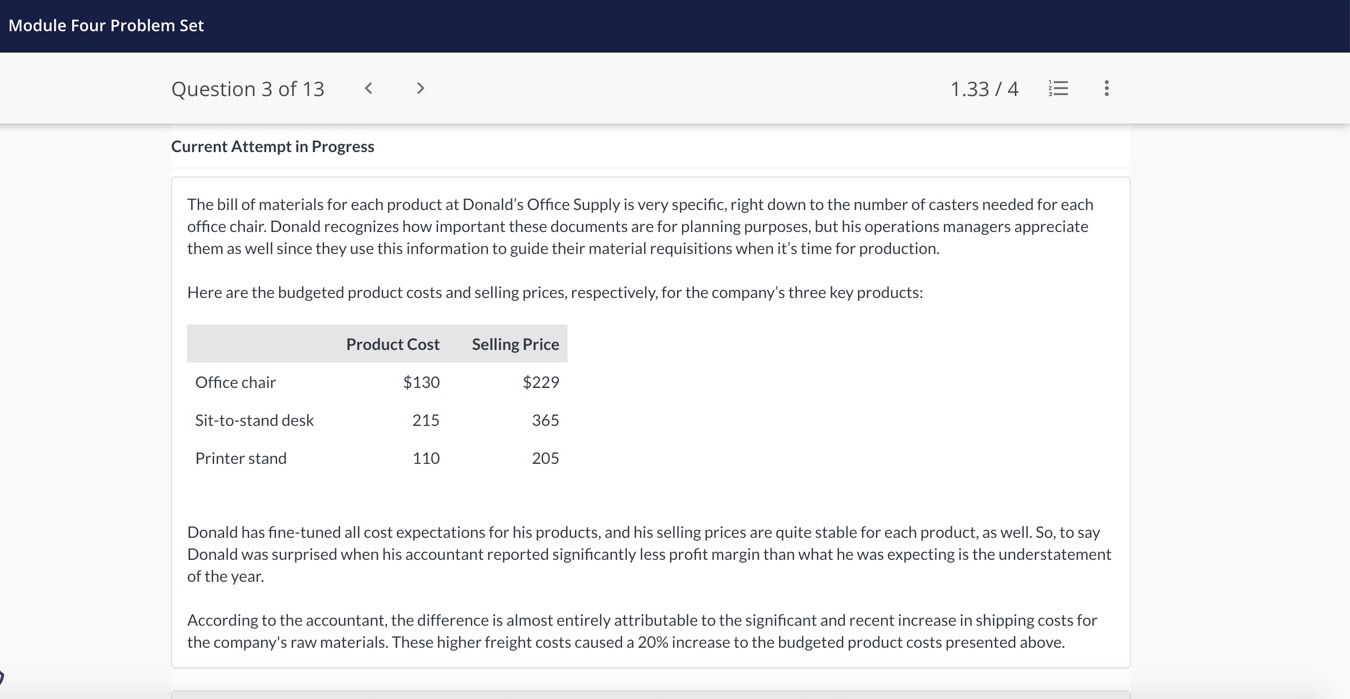 Module Four Problem Set Question 3 of 13 < >