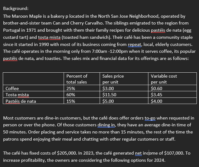 Background: The Maroon Maple is a bakery p