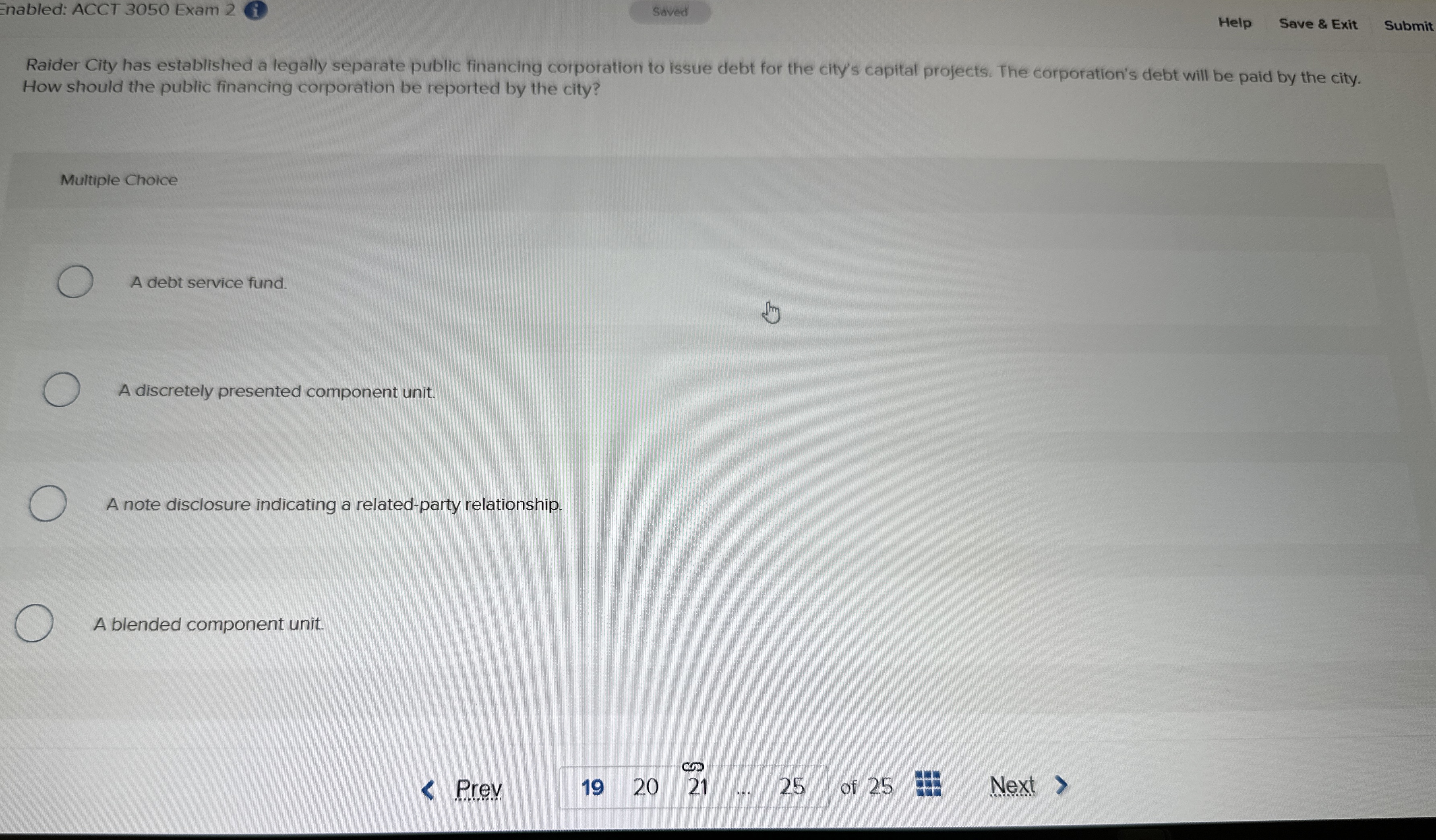 Enabled: ACCT 3 0 5 0 Exam 2 ( i ) Help Save &