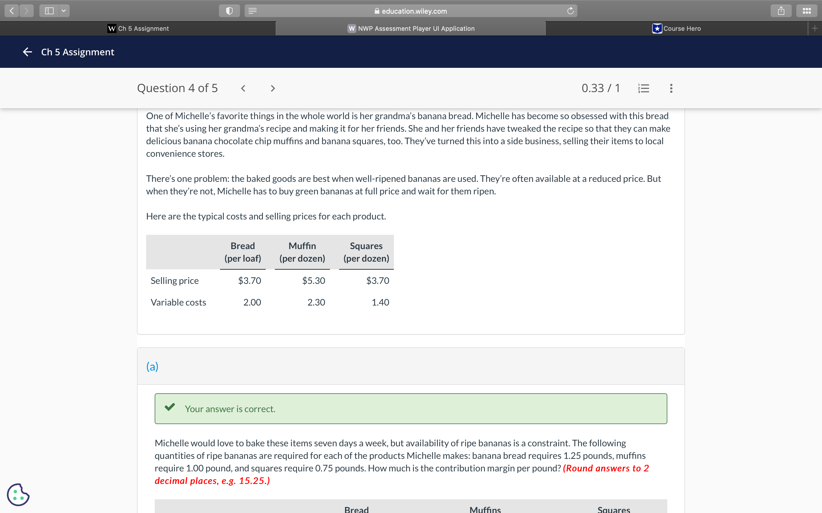 < > I Y education.wiley.com C W Ch 5 Assignment W