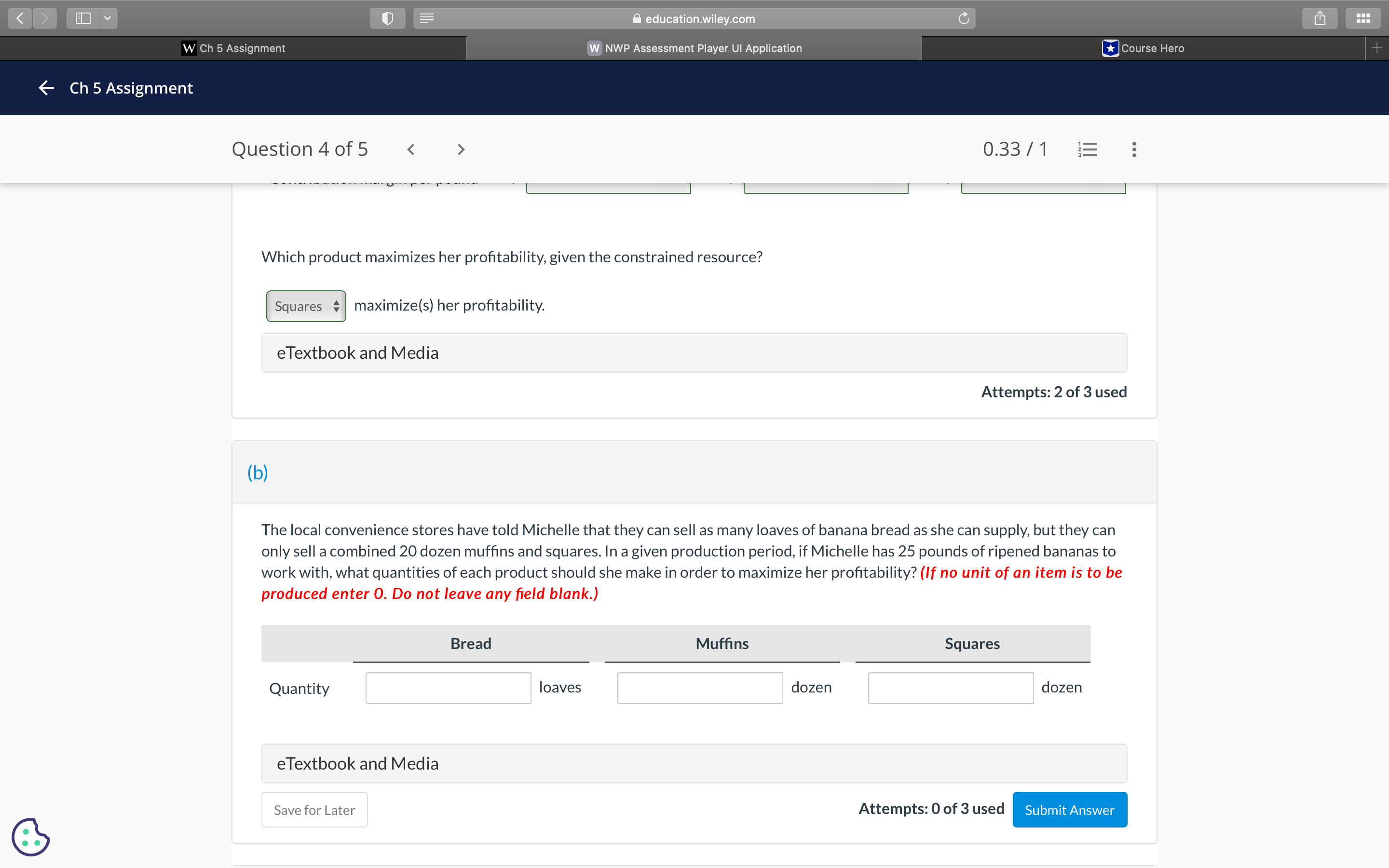 < > I Y education.wiley.com C W Ch 5 Assignment W