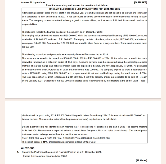 Answer ALL questions. [ 3 0 MARKS ] Read the case