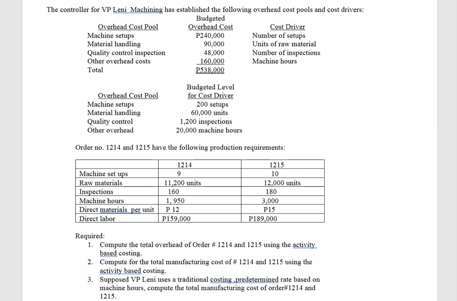 The controller for VP W has established the