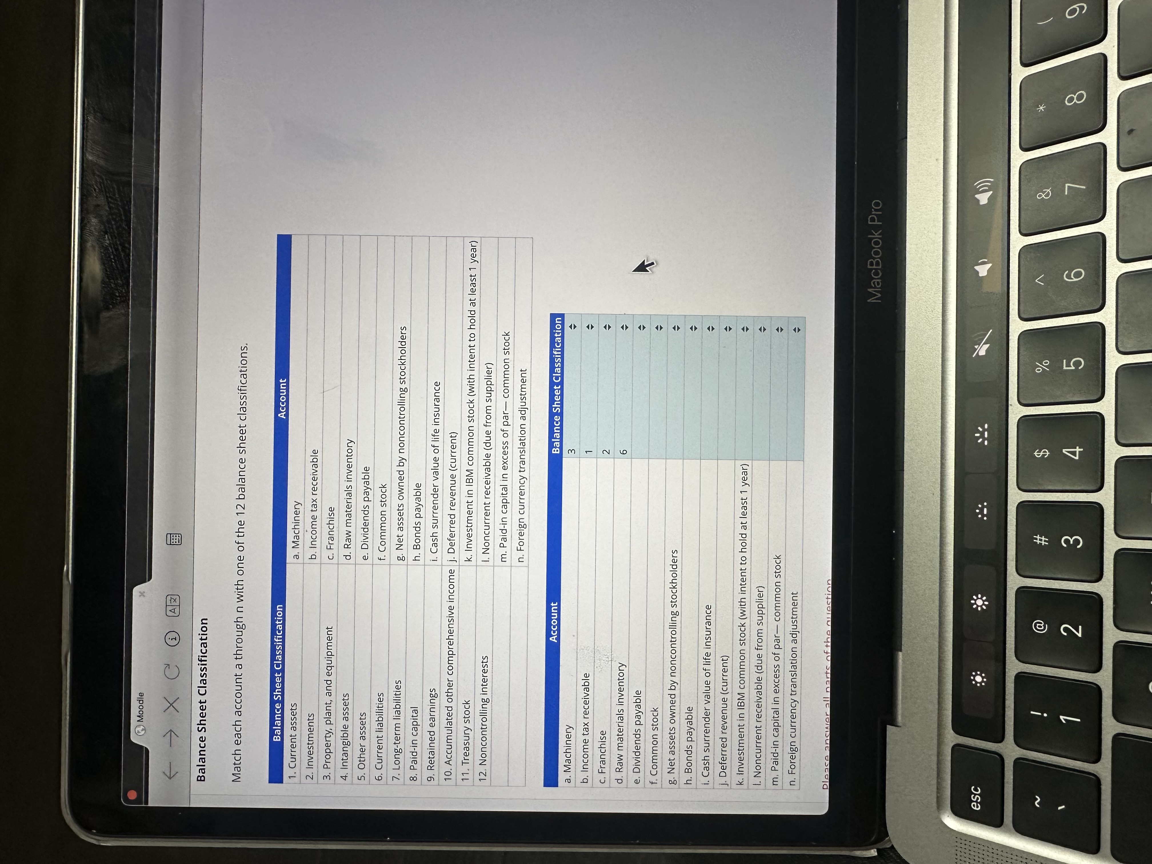 Moodle K - X C 1 AZ Balance Sheet Classification