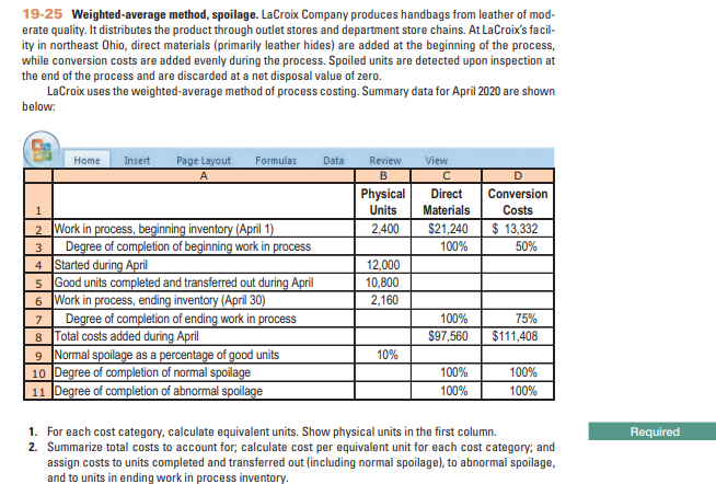 1 9 - 2 5 Weighted - average method, spoilage.