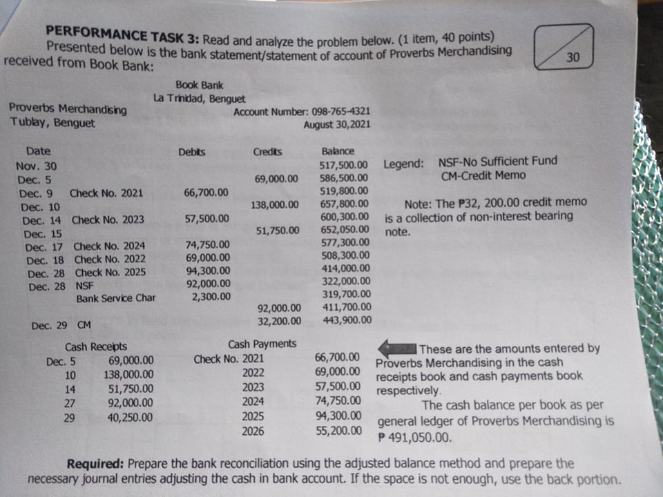 BANK RECONCILIATION PERFORMANCE 4: Read and