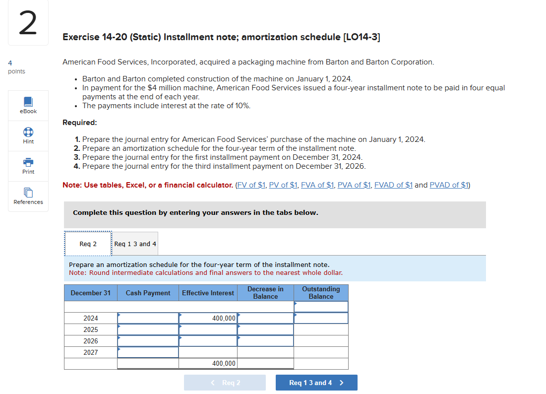 Exercise 1 4 - 2 0 ( Static ) Installment note;
