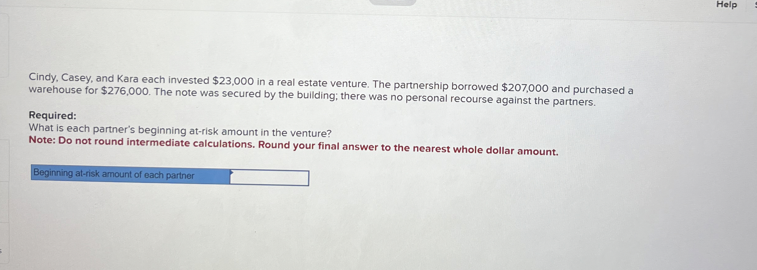 Cindy, Casey, and Kara each invested $ 2 3 , 0 0